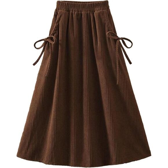 Womens Midi A-Line Corduroy Skirt Coffee - Picture 1 of 6